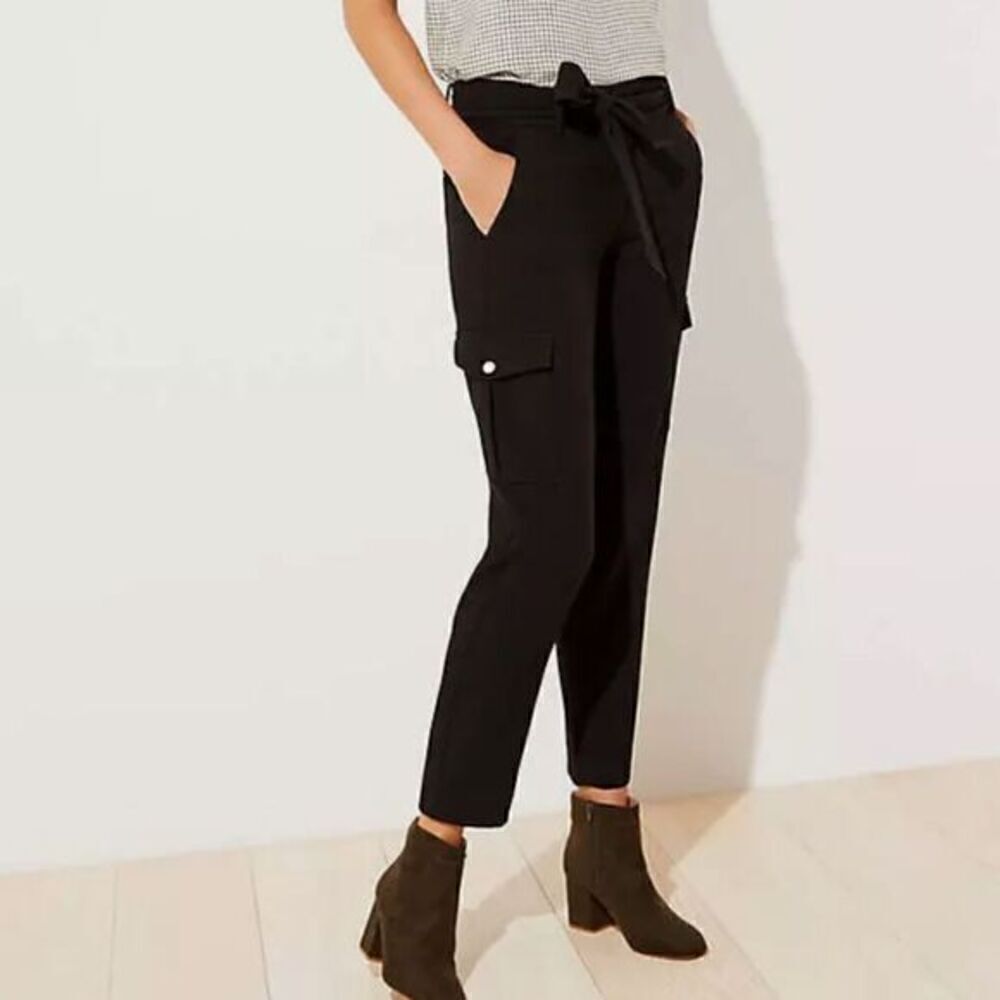 Loft Black Slim Tie Waist Cargo Pants